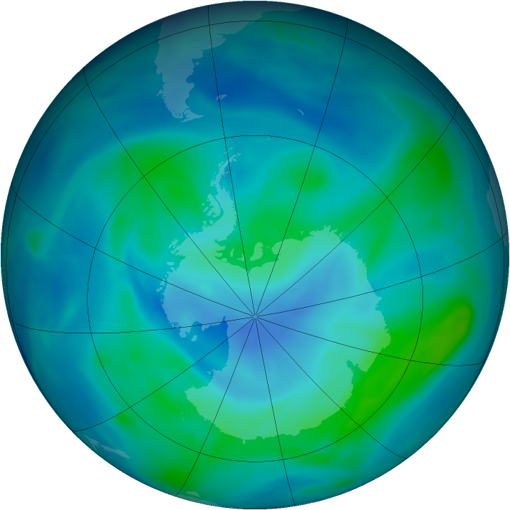 Antarctic ozone map for 16 February 2005